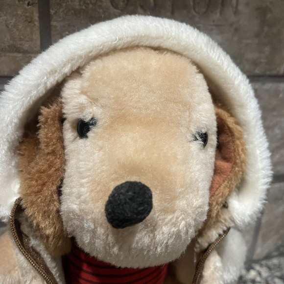 1983 Interpur Plush Toy Brown PUPPY DOG Striped Red Shirt Jacket - Picture 4 of 8